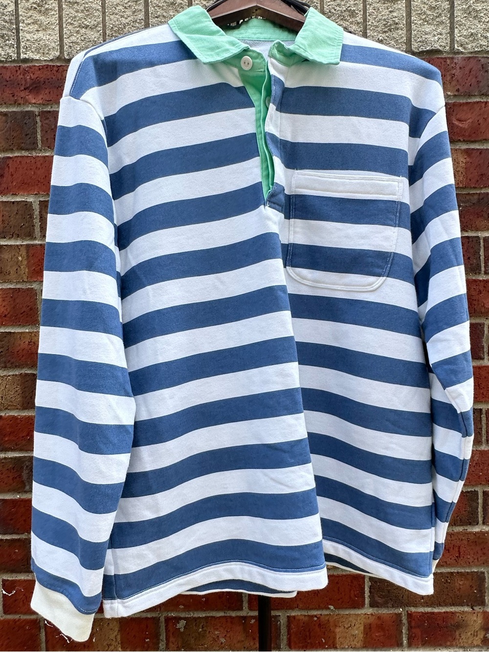GAP Pullover 3/4 Button Rugby-Inspired Striped Sweatshirt Style Collar Classic - Picture 4 of 15